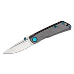 Real Steel Knives Luna Boost Folding Knife 2.76 inch N690 Satin Drop Point Blade, Carbon Fiber and Titanium Handles, Blue Hardware