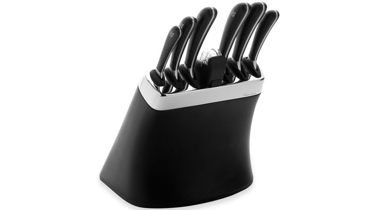 Black and Gold Knife Set with Sharpener- 14 PC Gold Knife Set with Block and Sharpener Includes Full Tang Black and Gold Knives & Self Sharpening