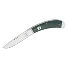 RoseCraft Blades Obed Creek Bow Trapper Slipjoint Folding Knife 3.1 inch D2 Satin Drop Point Blade, Polished Green Micarta Handles with Stainless Bolsters