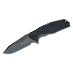 Steel Will Warbot F10-03 Flipper Knife 3.5 inch D2 Black Stonewashed Clip Point Plain Blade, Black G10 Handles