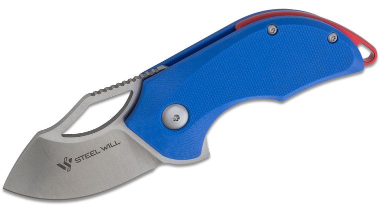 Steel Will Kobold F66 14 Flipper Knife 1 81 D2 Satin Drop Point Blade Blue G10 Handles W Red Backspacer Knifecenter Discontinued