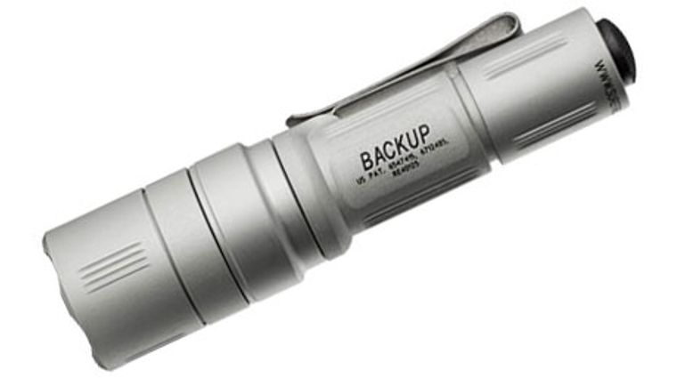 SureFire EB1T-A Backup Dual-Output LED Tactical Switch Flashlight, Silver,  200 Max Lumens - KnifeCenter - EB1T-A-SL - Discontinued