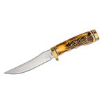 Schrade 153UH Uncle Henry Golden Spike Fixed 5 inch Blade, Delrin Stag Handle, Brown Leather Sheath
