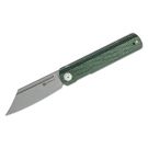 Sencut Knives SA08B Bronte Front Flipper Knife 3.38 inch Stonewashed Reverse Tanto Blade, Green Canvas Micarta Handles