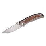 Shirogorov Quantum Ursus NL KC Edition Flipper Knife 3.8 inch Cromax PM Trailing Point Blade, Milled Titanium Handles with Black/Orange Micarta Inlays - KnifeCenter Exclusive