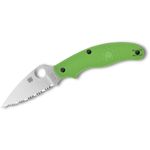 Spyderco UK Penknife Salt Folding Knife 3 inch LC200N Leaf Shaped Serrated Blade, Green FRN Handles