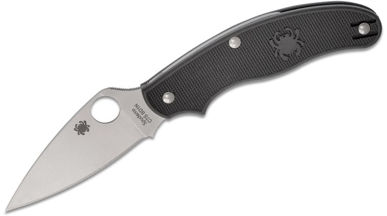 Spyderco UK Penknife 3 inch Plain Full Flat Ground CTS-BD1N Leaf Blade, Black FRN Handles