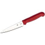 Spyderco Kitchen Utility Knife 4.5 inch Serrated Blade, Red Polypropylene  Handle