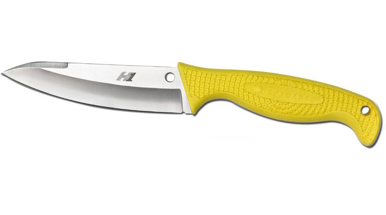 Spyderco Yellow Aqua SALT Fixed 4-11/16 H1 Steel Plain Edge Blade with  Sheath Model FB23PYL - KnifeCenter - SPFB23PYL - Discontinued