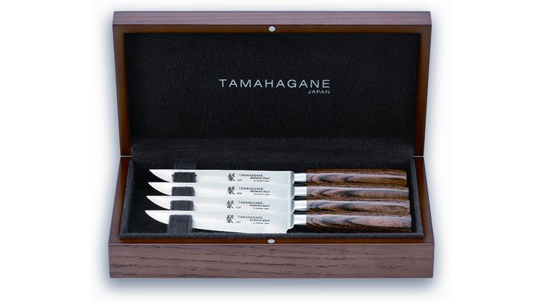 Tamahagane Knives San Series 4 Piece Steak Knife Set, Wood Handles