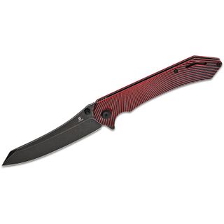 Tenable Knives Kmaxrom Colibri Tech Flipper Knife 4.34 inch Nitro-V Black Stonewashed Reverse Tanto Blade, Black and Red G10 Handles