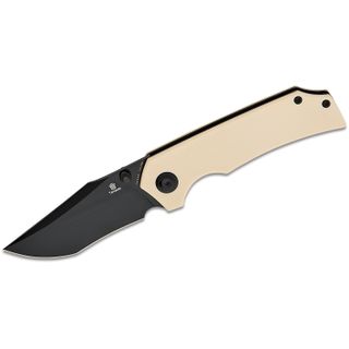 Tenable Knives Fermi Folding Knife 3.11 inch 14C28N Black TiCn Recurve Harpoon Point Blade, Ivory White G10 Handles