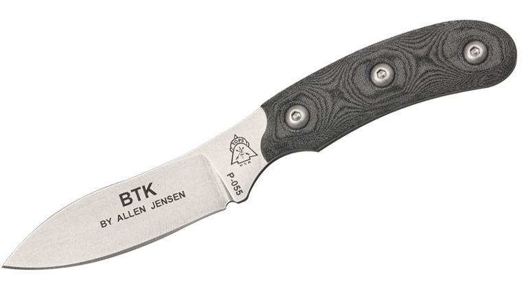 TOPS Knives BTK-02 Bird and Trout 3 Stonewash 440C Drop Point Blade,  Micarta Handles, Leather Sheath - KnifeCenter