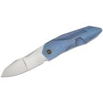 We Knife Company GTC Solid SLT Frame Lock Flipper Knife 3.88 inch CPM-20CV Polished Bead Blast Modified Spear Point Blade, Blue Integral Titanium Handle
