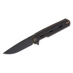 We Knife Company Ostap Hel Navo Flipper Knife 3.25 inch CPM-20CV Black Stonewashed Drop Point Blade, Black/Bronze Titanium Handles