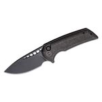 We Knife Company Ferrum Forge Mini Malice Flipper Knife 2.98 inch CPM-20CV Black Stonewashed Blade, Black Titanium Handles