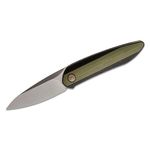 We Knife Company 2010V-2 Justin Lundquist Black Void Opus Front Flipper Knife 2.84 inch CPM-20CV Stonewashed Blade, Black Titanium Handles with Green G10 Inlays
