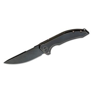 We Knife Company Quixotic Flipper Knife 3.45 inch CPM-20CV Black Stonewashed Drop Point Blade, Bronze/Black Milled Titanium Handles