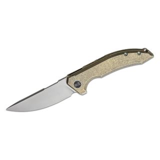 We Knife Company Quixotic Flipper Knife 3.45 inch CPM-20CV Bead Blasted Drop Point Blade, Green Milled Titanium Handles