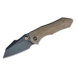 We Knife Company Gavko High-Fin Folding Knife 2.98 inch CPM-20CV Black Stonewashed Reverse Tanto Blade, Bronze Titanium Handles