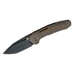 We Knife Company Brian Brown Trogon Folding Knife 3.2 inch CPM-20CV Black Stonewashed Spear Point Tanto Blade with Fuller, Bronze Titanium Handles