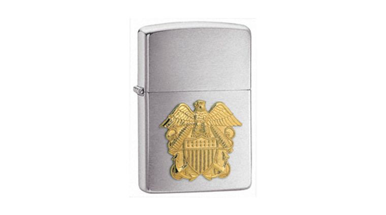 Zippo® Brushed Chrome, Navy Officer Emblem - KnifeCenter