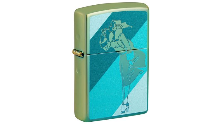 Zippo Lighter High Polish Teal, Teal Windy Design - KnifeCenter