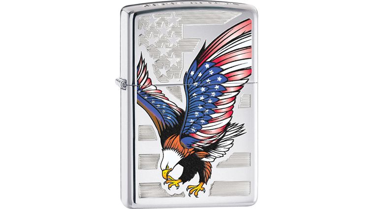 Zippo Lighter Eagle Flag, High Polish Chrome Classic