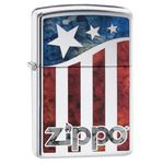 Zippo Lighter Eagle Flag, High Polish Chrome Classic - KnifeCenter