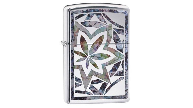 Zippo Lighter High Polish Chrome, Fusion Geometric Marijuana Leaf