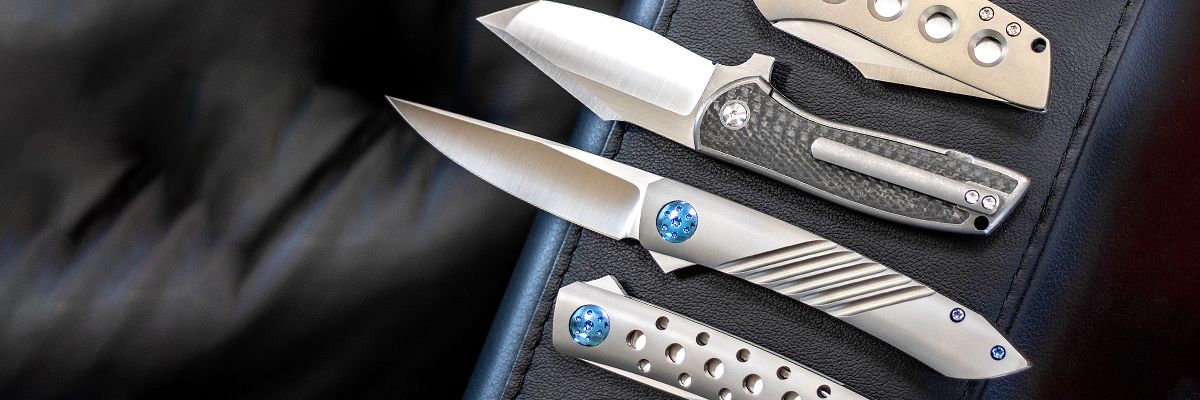 Alliance Designs Jeremy Marsh Chisel Folding Knife 3.25 M390 Drop Point  Blade, Ivory Paper Micarta Handles with Blue Titanium Liners - KnifeCenter