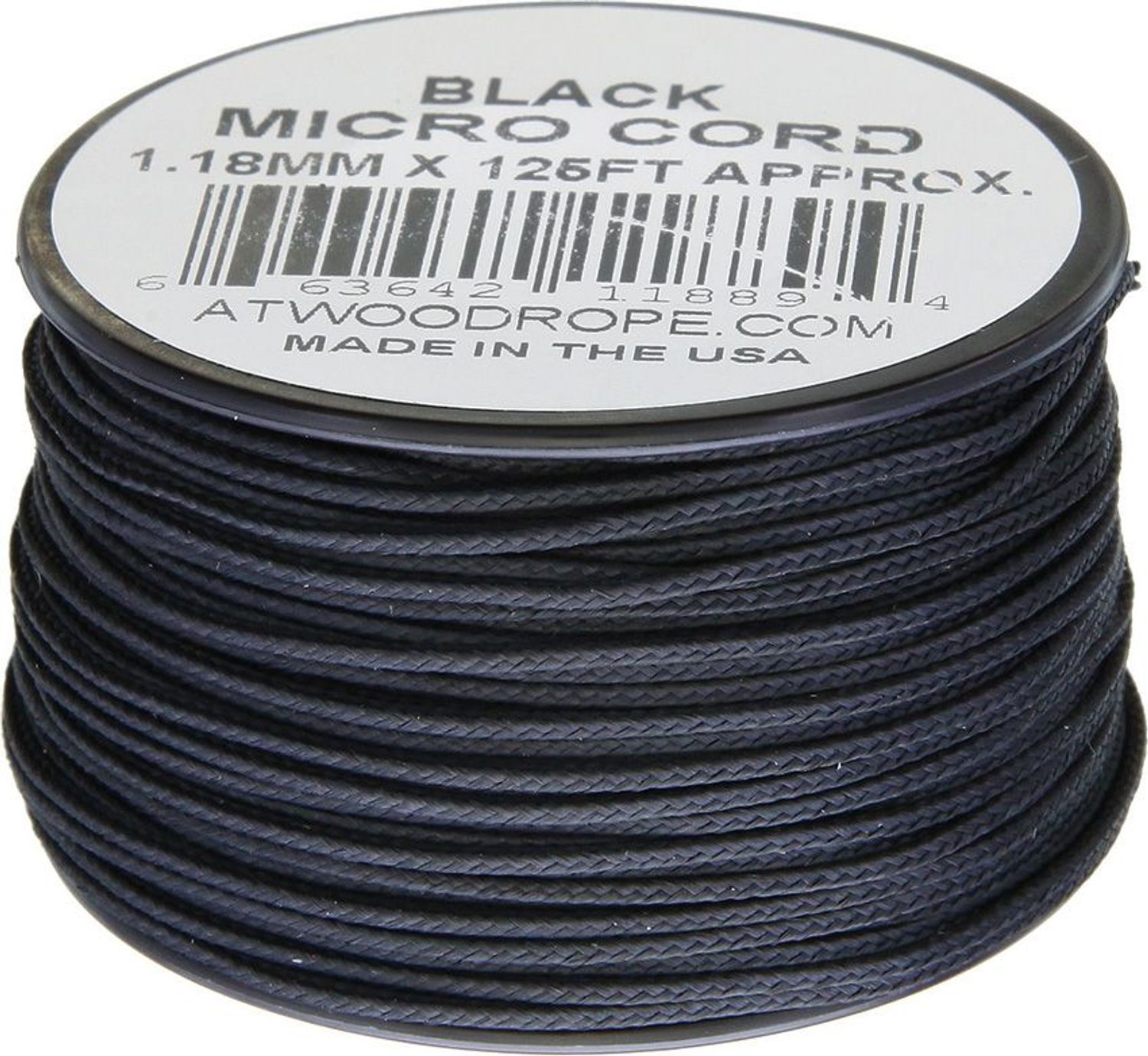Atwood Rope Micro Cord, Black, 125 Feet - KnifeCenter - RG1267