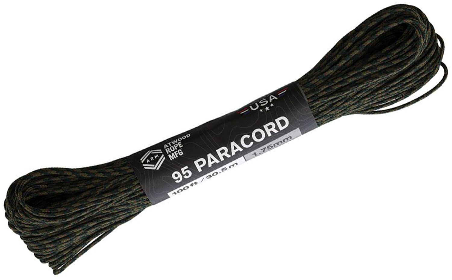 Atwood Rope 95 Paracord, Woodland Camo, 100 Feet - KnifeCenter