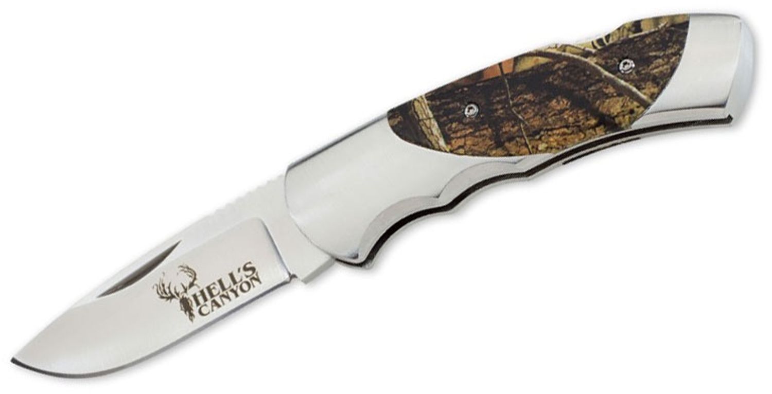 Browning Hell's Canyon Blaze Folding Knife 3.125 Drop Point Blade, Mossy  Oak Break-Up Infinity Handles, Mossy Oak Nylon Sheath - KnifeCenter -  322639 - Discontinued