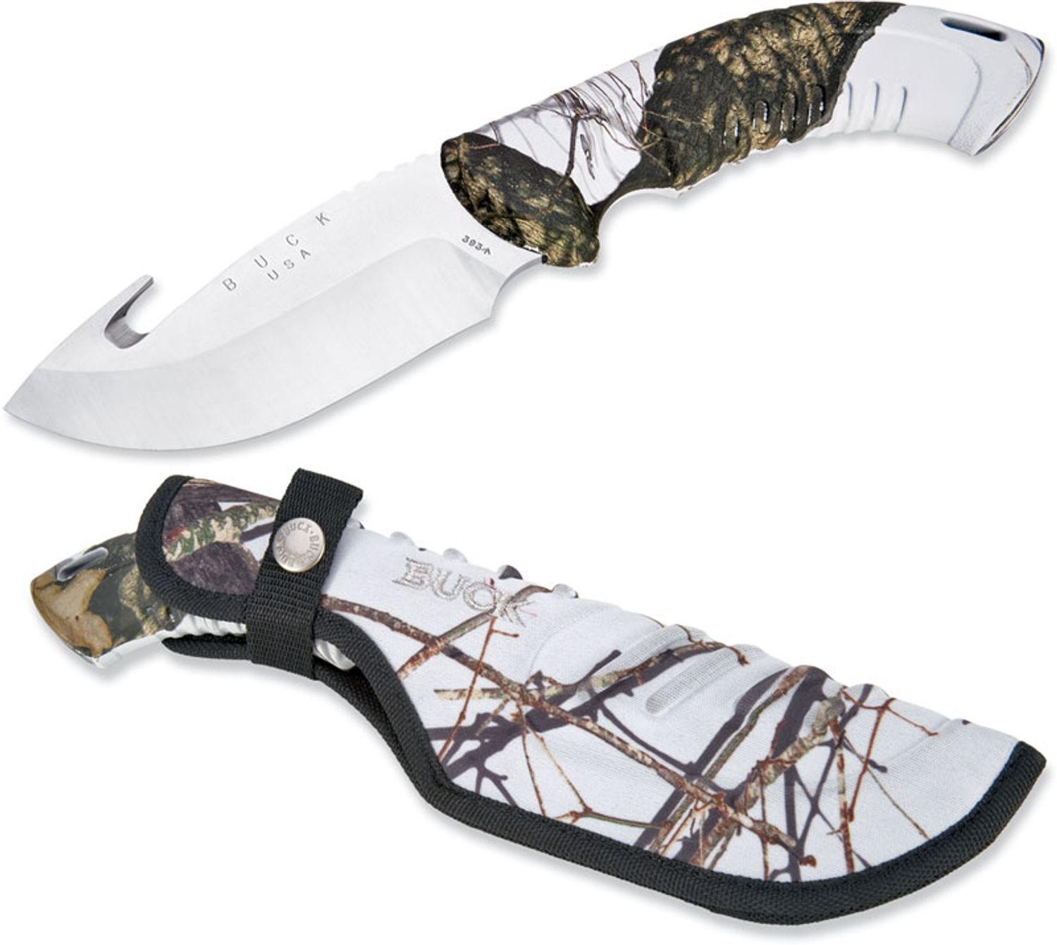 Buck Omni Hunter 12PT 4 Fixed Blade with Gut Hook, Mossy Oak Winter Camo  Handles - KnifeCenter - BU393CMG8 - Discontinued