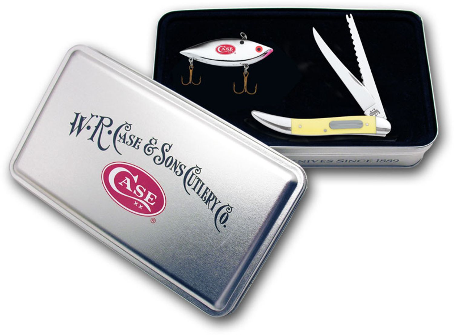 Case Yellow Synthetic Fishing Knife 4-1/4 Closed Gift Set Collector's Tin  (320094F SS) - KnifeCenter - 06024 - Discontinued