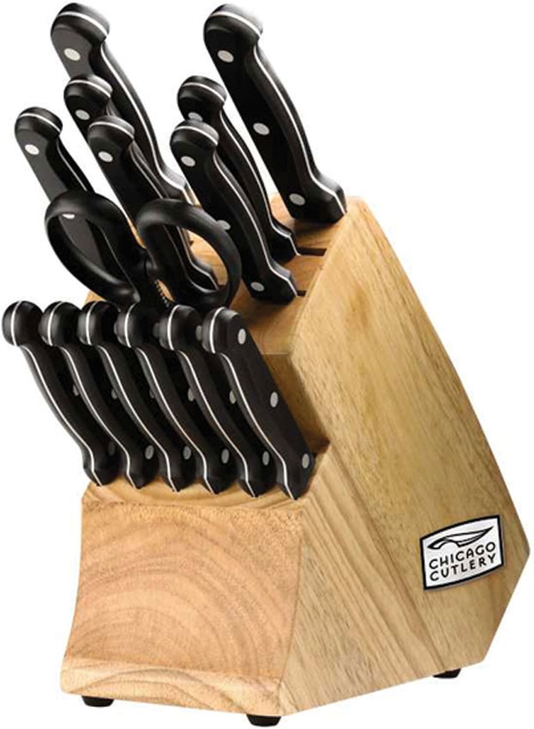 Chicago Cutlery Essentials 15pc Knife Set - Black Handle - Stainless Steel  Blades - Includes Wood Block, Shears, and Steak Knives in the Cutlery  department at