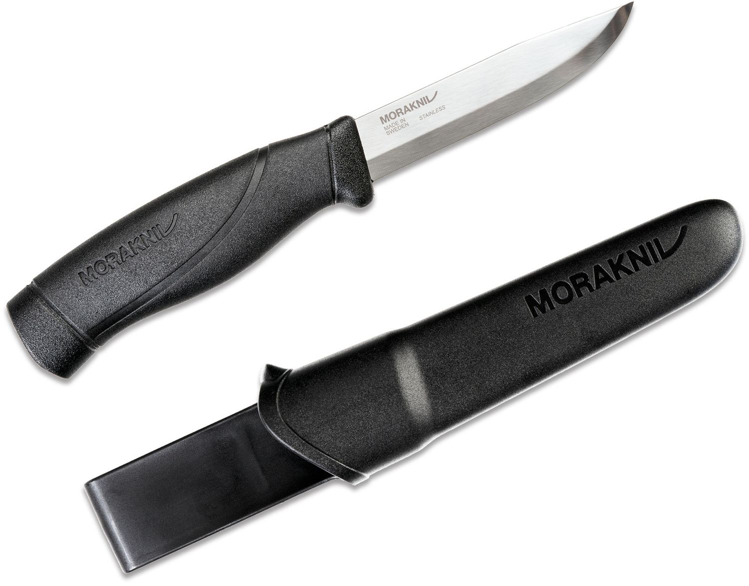 Morakniv Mora of Sweden Black Companion Knife 4 Stainless Steel Blade,  Rubber Handle, Polymer Sheath - KnifeCenter - M-12141