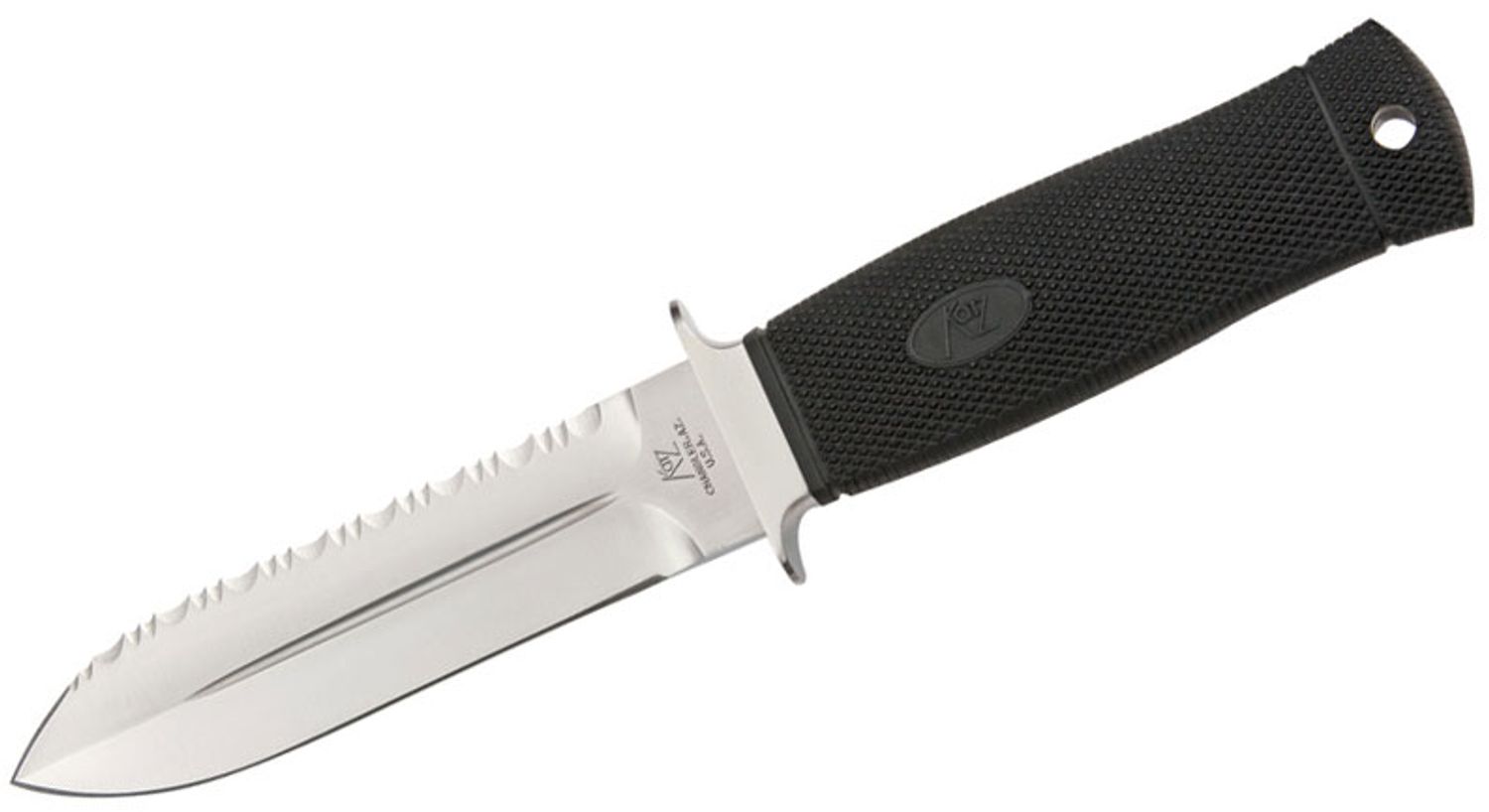 Katz Avenger Boot Knife Fixed 4 375 Double Edge Blade With Serrated Top Edge Black Kraton Handle Black Cordura Sheath Knifecenter Bt 10 S