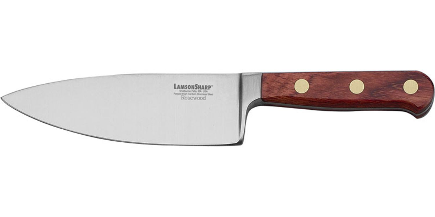 LamsonSharp USA 6 inch Rosewood Forged Wide Chef Knife - Plain Edge -  KnifeCenter - 39749 - Discontinued