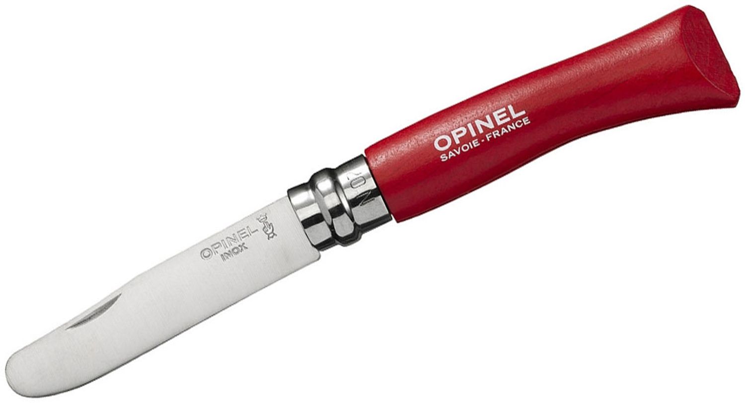 Opinel N07 Scouts Folding Knife 3.2 Sandvik 12C27 Steel Blunt Tip Blade,  Red Zytel Handle, Safety Whistle - KnifeCenter - 001897