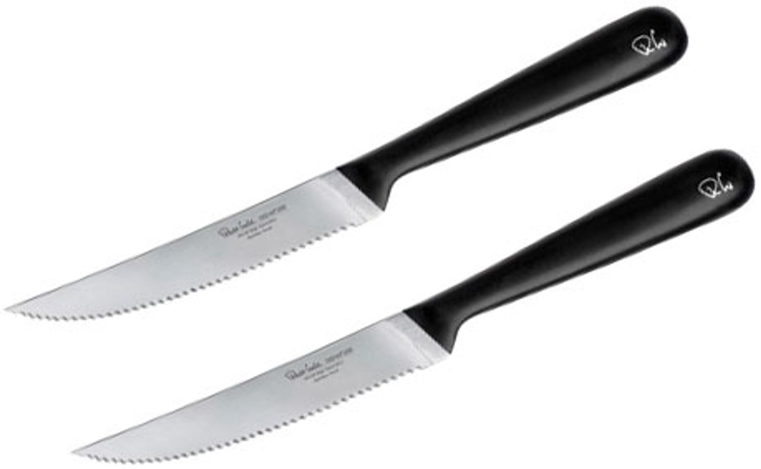 Robert Welch Signature 2 Piece Serrated Steak Knife Set, German DIN 1.4116 Steel Blade, Black Handle - KnifeCenter - SIGSA2065V2 - Discontinued