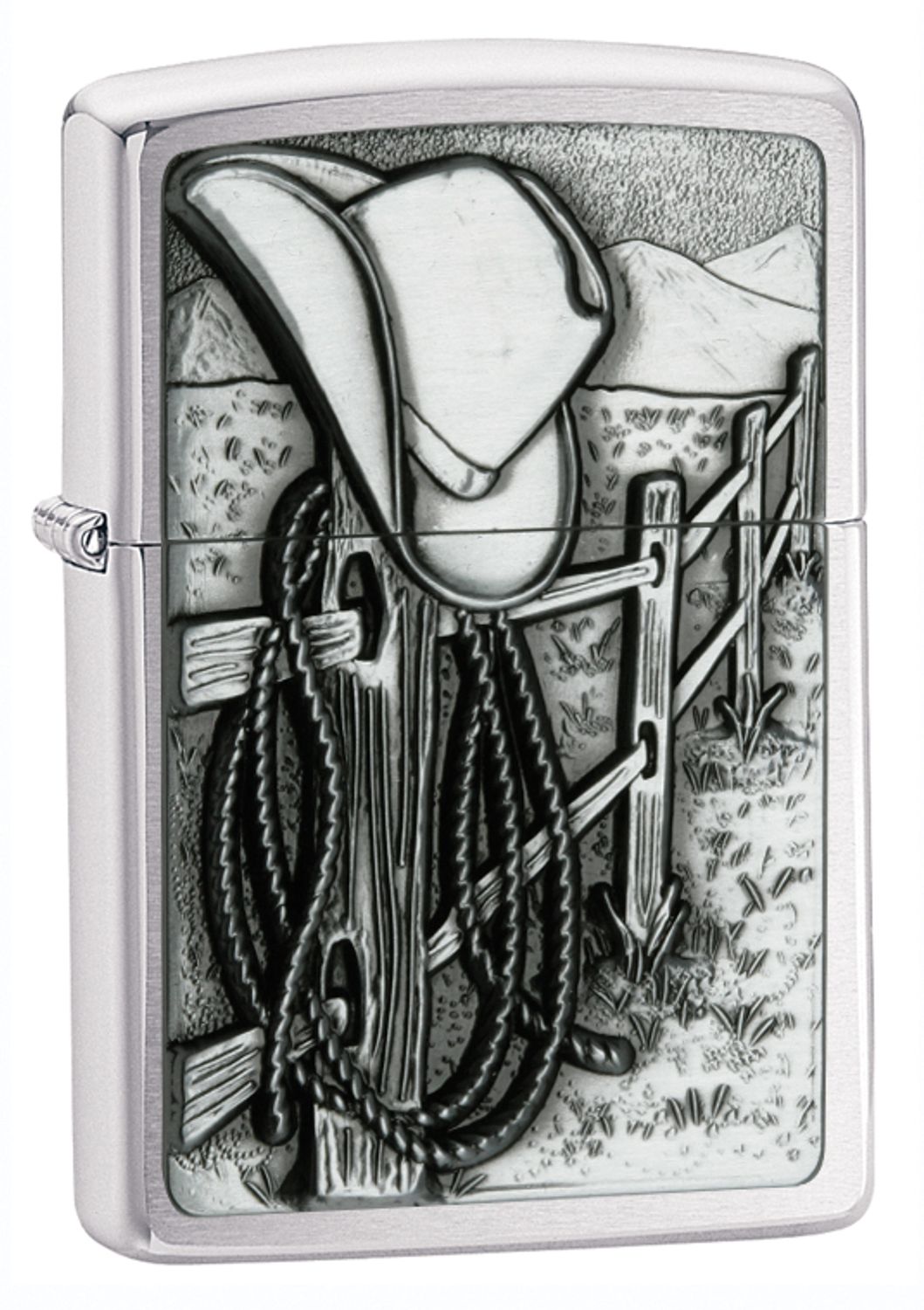 Zippo Lighter Resting Cowboy, Brushed Chrome Classic - KnifeCenter