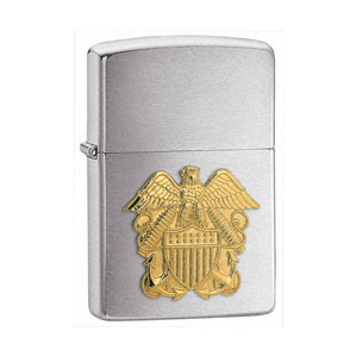 Zippo® Brushed Chrome, Navy Officer Emblem - KnifeCenter