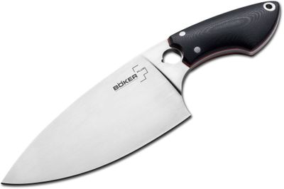 Boker Plus ChefYouGo Utility Knife 4.5 inch Blade, Black G10 Handles, Leather Sheath