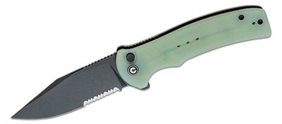 CIVIVI Knives Cogent Flipper Knife 3.47 inch 14C28N Black Stonewashed Combo Blade, Natural (Jade) G10 Handles