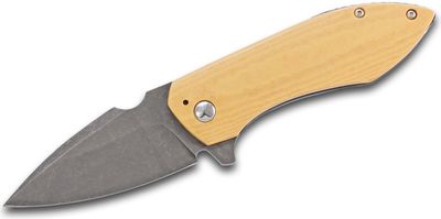 Kendall Hughes Custom Spell Flipper Knife 3 inch CPM-S90V Acid Washed Blade, Bone Paper Micarta and Titanium Handles, Zirconium Clip, Timascus Spacer