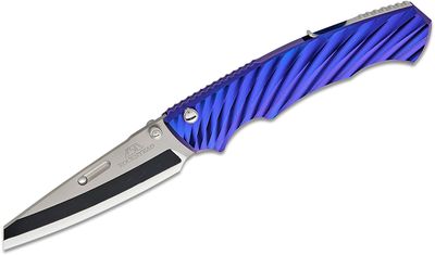 Rockstead RYO H-ZDP Japanese Folding Knife 3.125 inch ZDP-189 Mirror Finish Blade, Blue Titanium Handles