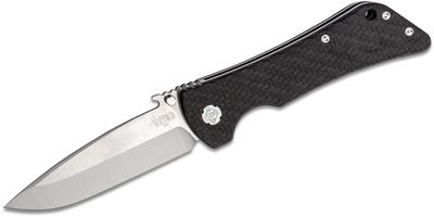 Southern Grind Bad Monkey Folding Knife 4 inch 14C28N Satin Drop Point Blade with Wave, Carbon Fiber Handles