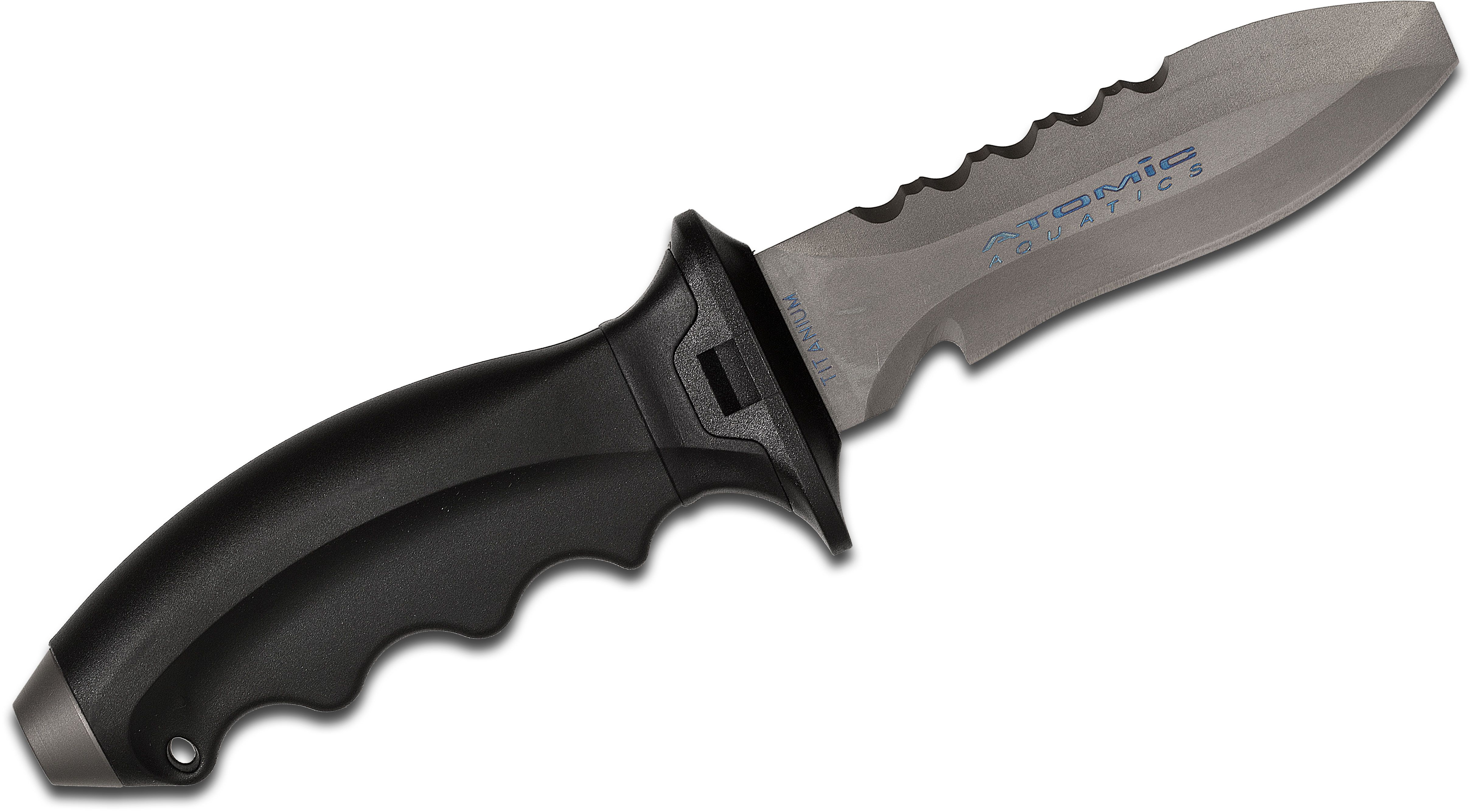 Atomic Aquatics 07-0008-3P Ti6 Dive Knife Fixed 4.375 Titanium Combo Edge  Sawback Blunt Tip Blade, Molded Plastic Sheath - KnifeCenter